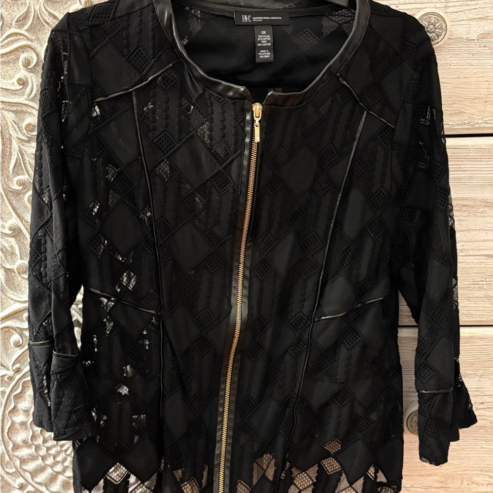 INC International Concepts Black Sheer Lace Jacket